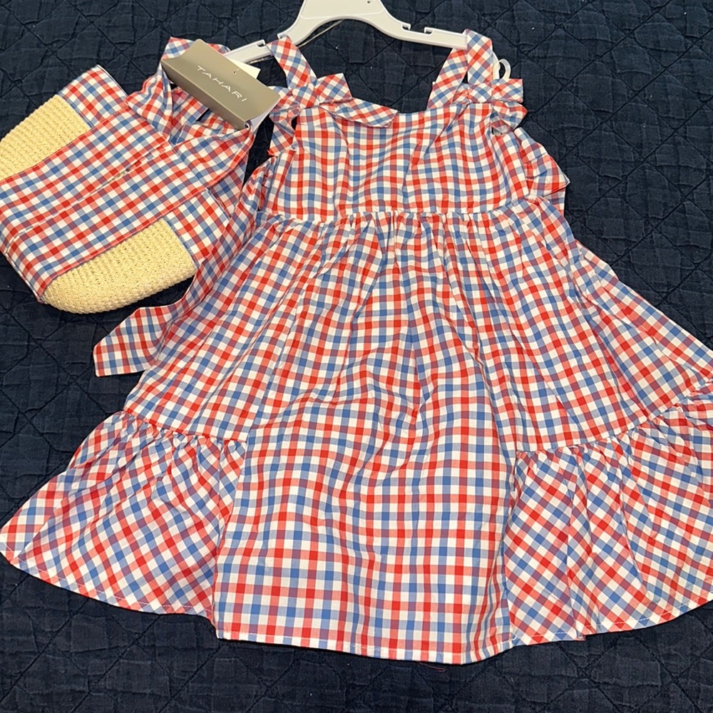 Tahari red white and blue bow dress and bag size 5 - Picture 1 of 4